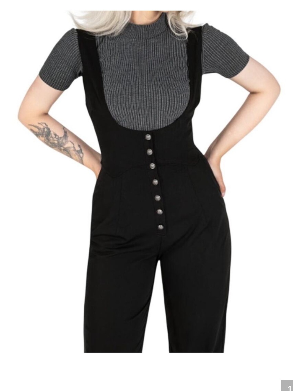 Disturbia Alicia Tailored Black Button-Front Suspender Jumpsuit Overalls Size 14